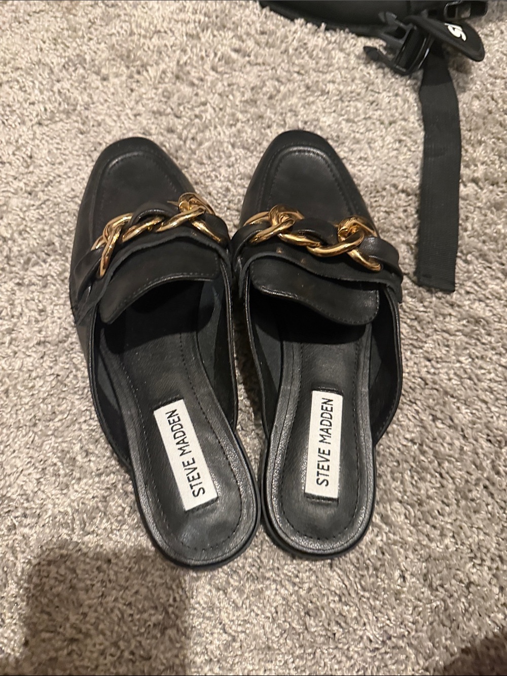 Steve Madden Black Mules with Gold Chain Detail